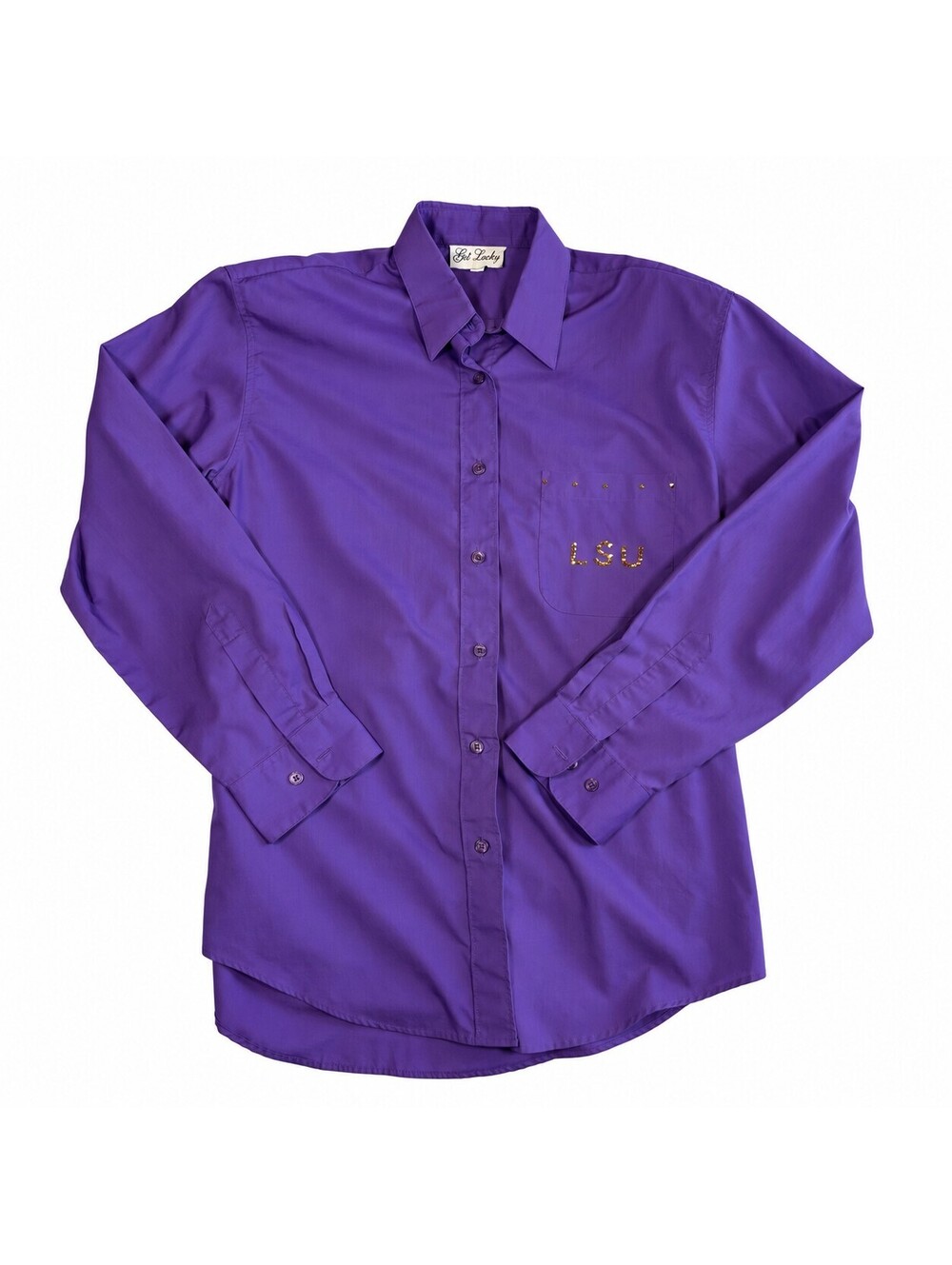 Get Lucky LSU Tigers Shirt Womens M Purple Rhinestone Tiger Button Down Bling